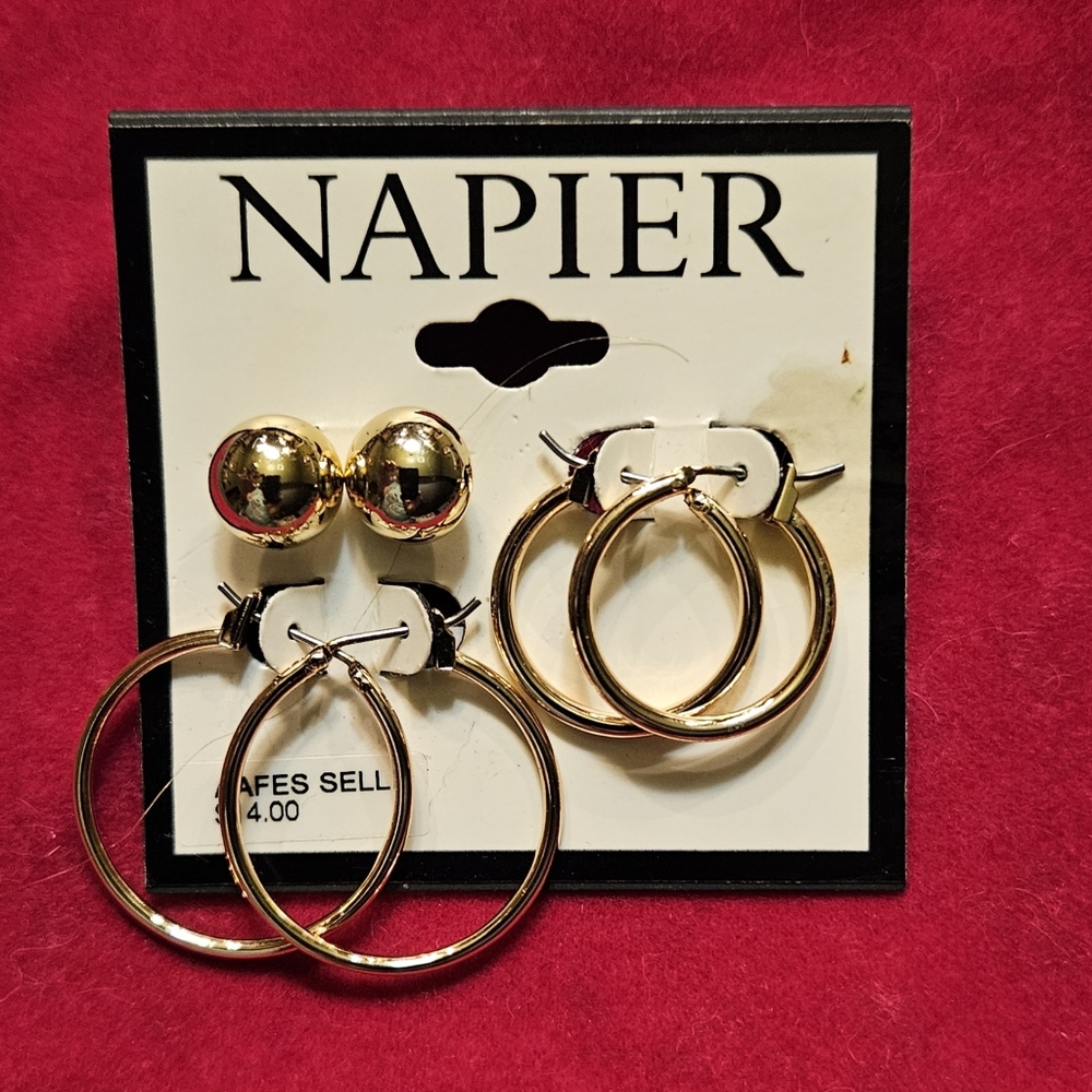 Napier Gold Plated Hoop Earrings- 3 Pair
